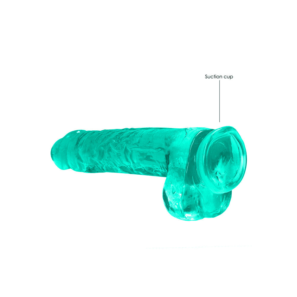 RealRock Crystal Clear Realistic 9 inches Dildo With Balls and Suction Cup Turquoise