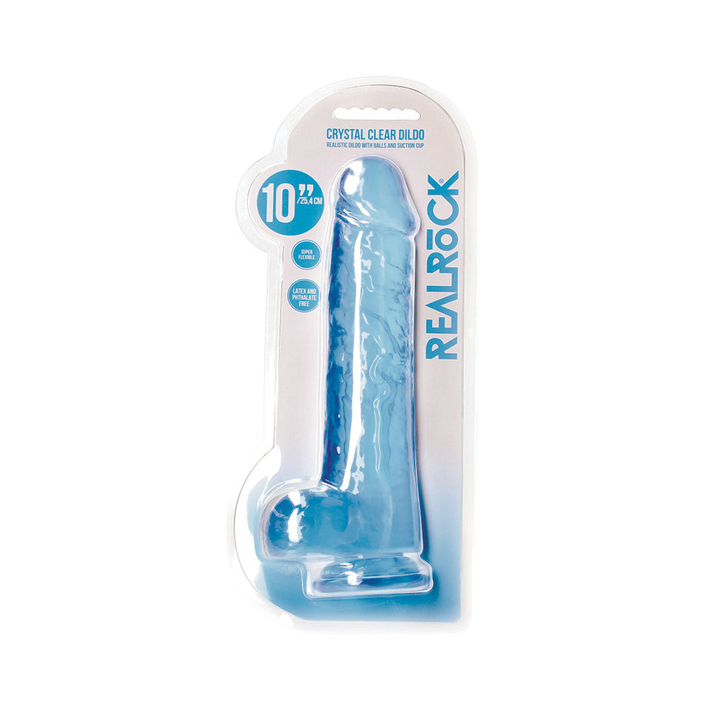 RealRock Crystal Clear Realistic 10 inches Dildo With Balls and Suction Cup Blue