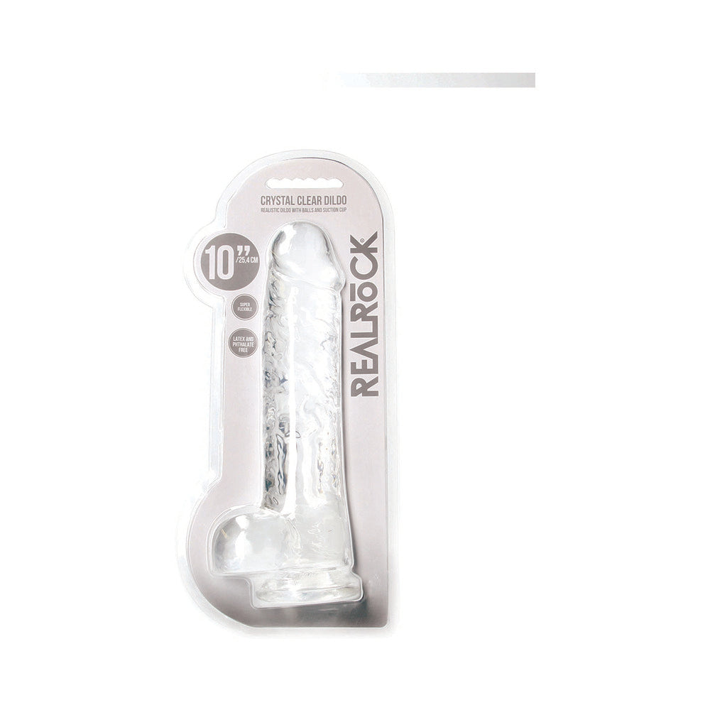 RealRock Crystal Clear Realistic 10 inches Dildo With Balls and Suction Cup Clear