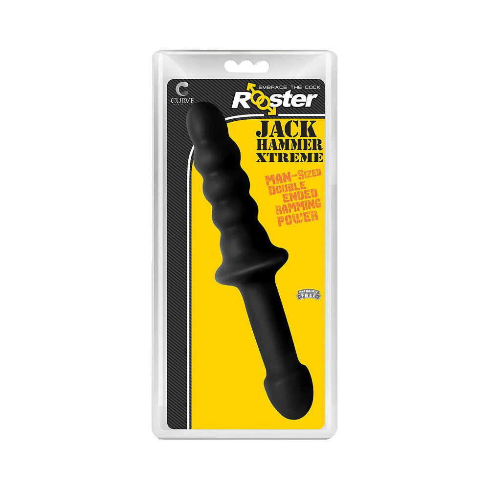 Curve Toys Rooster Jackhammer XL 11.5 inches Rippled Dildo with Insertable Handle Black