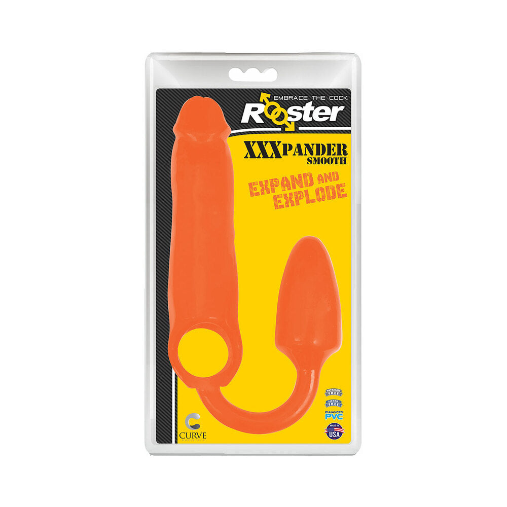Rooster XXXPANDER Smooth Penis Extender Sheath with Cockring & Anal Plug Orange