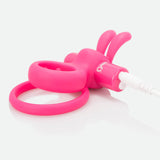 Charged Ohare Vooom Rechargeable Vibrating Cock Ring Pink with tremble-tipped ears and dual rings.