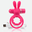Charged Ohare Vooom Rechargeable Vibrating Cock Ring Pink featuring flexible ears and USB charging.
