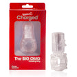 Screaming O Charged Big OMG Vibrating Cock Ring Clear in packaging showcasing its design and features.