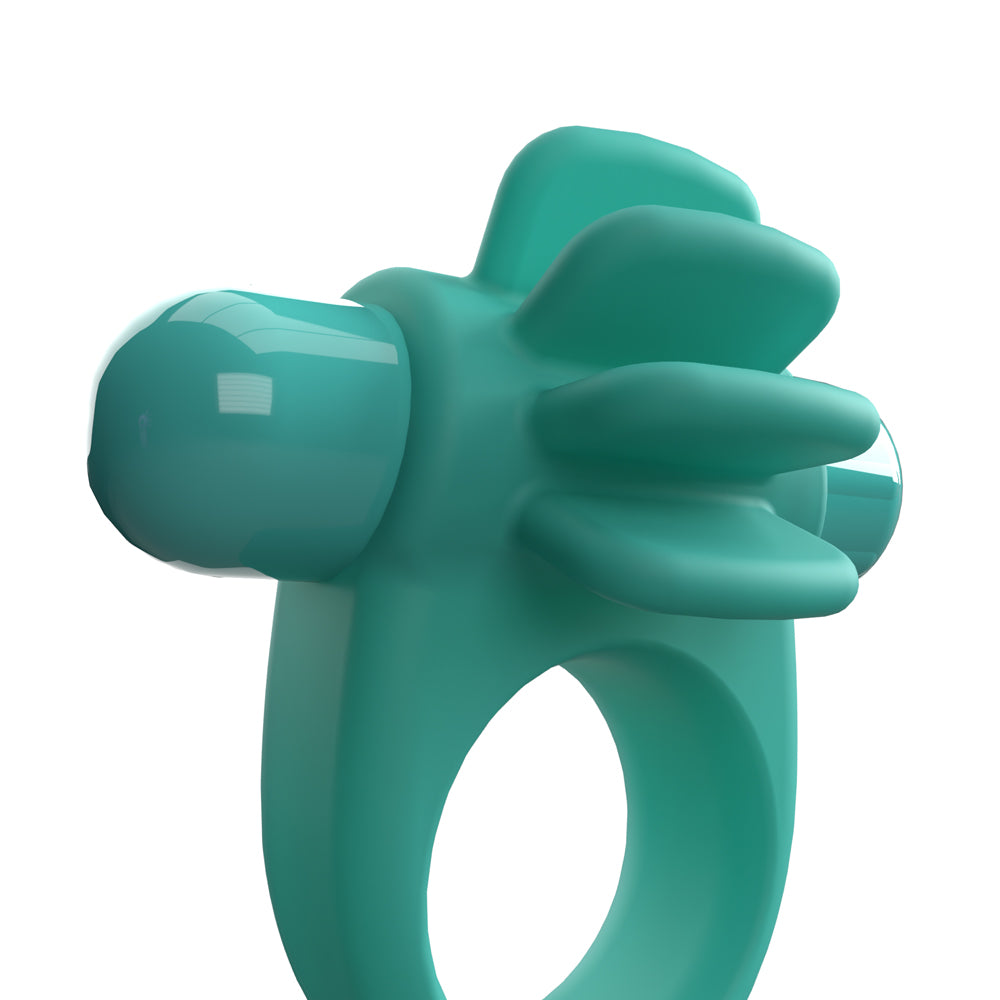 Screaming O 4B Skooch Vibrating Cock Ring Kiwi with textured fins for stimulation and large flexible band.