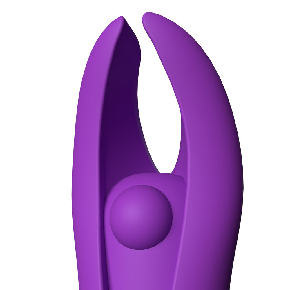 Screaming O 4T Demon Grape Clitoral Vibrator close-up showing flexible horns and smooth surface.