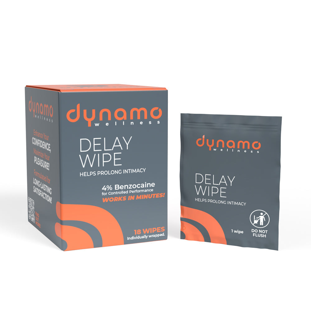 Dynamo Wellness Delay Wipe 4% Benzocaine 18 Pack with individual wipes for enhanced performance.