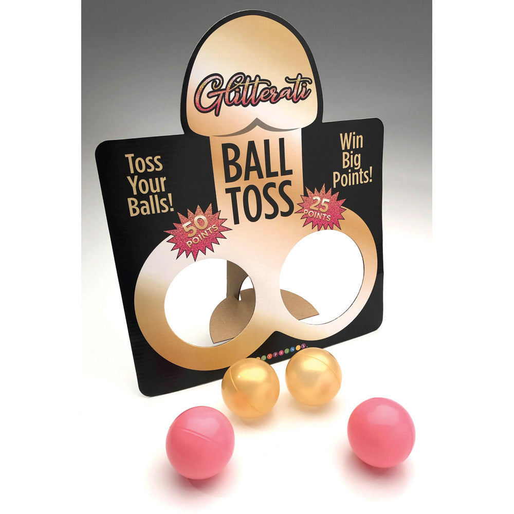 Glitterati Ball Toss Bachelorette Party Game featuring a fun toss board and colorful balls for competitive play.