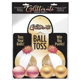 Glitterati Ball Toss Bachelorette Party Game packaging with balls for tossing in fun party competition.