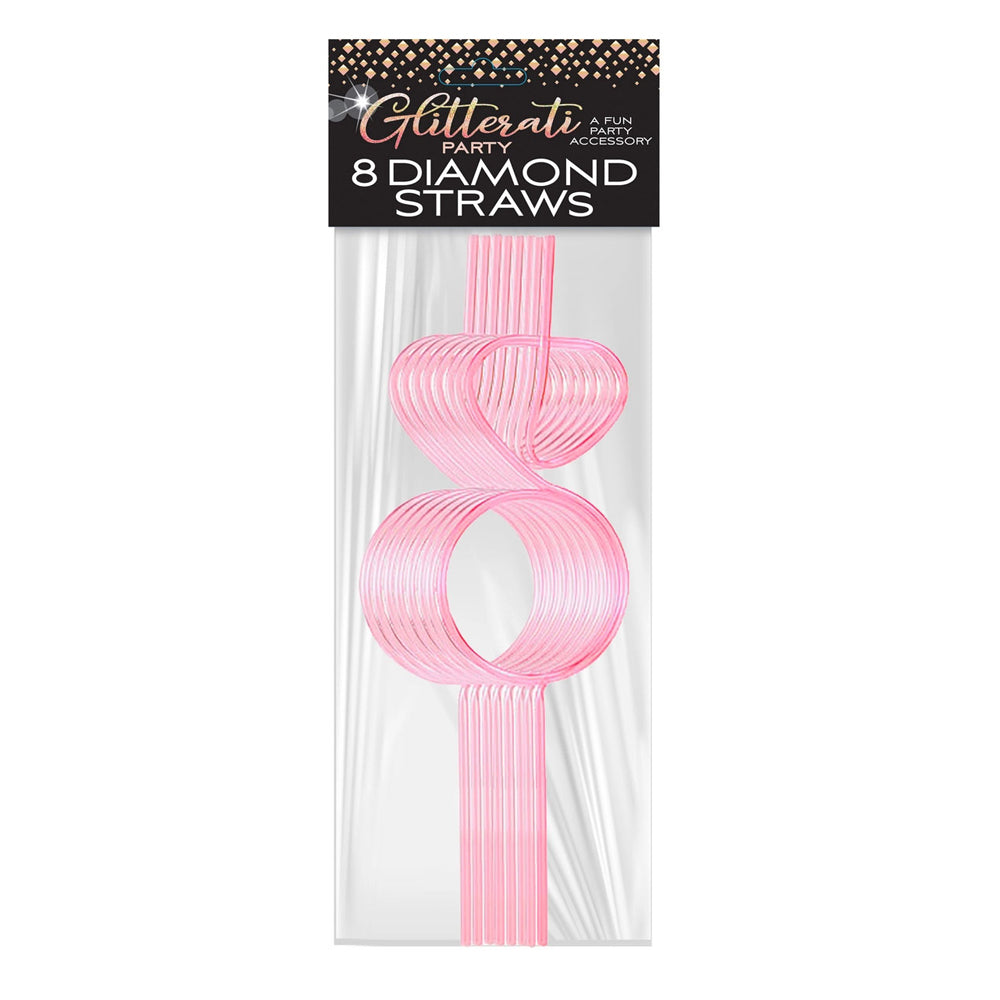 Glitterati Diamond Straw Set 8 Count featuring pink diamond-shaped twisty straws for celebrations and parties.
