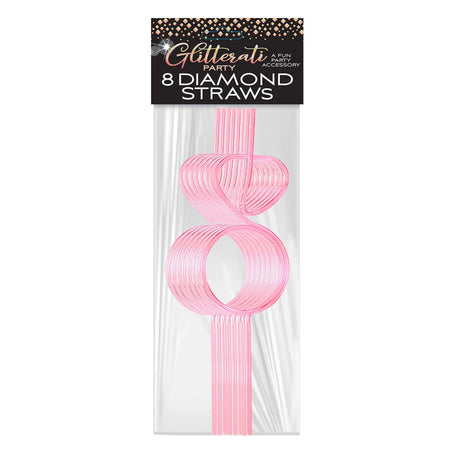 Glitterati Diamond Straw Set 8 Count featuring pink diamond-shaped twisty straws for celebrations and parties.