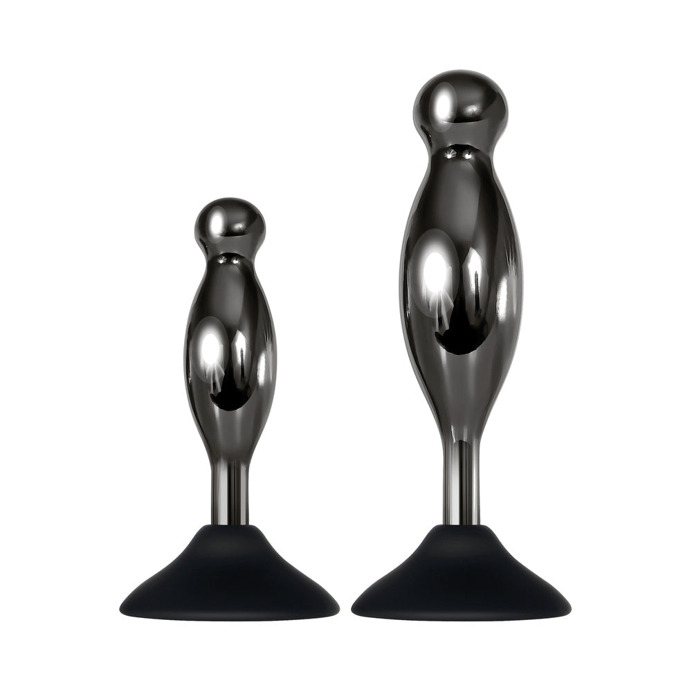 Evolved Joy Sticks 2-Piece Metal Anal Plug With Suction Cup Base Set Black