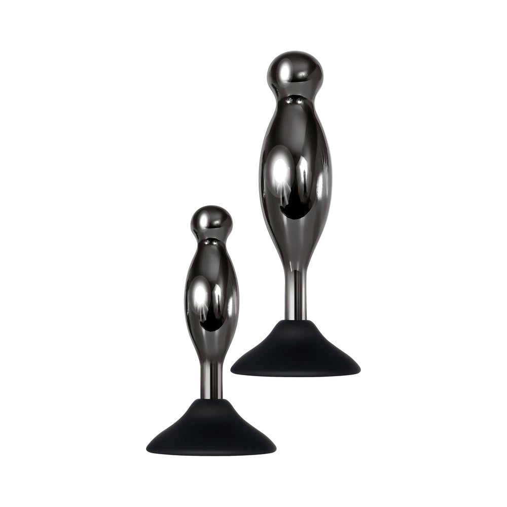 Evolved Joy Sticks 2-Piece Metal Anal Plug With Suction Cup Base Set Black