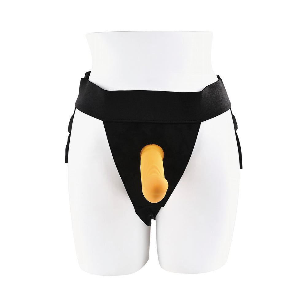 Gender X Sweet Embrace Vibrating 7 inches Dildo and Jock-Style Strap-On Harness Set Yellow/Black