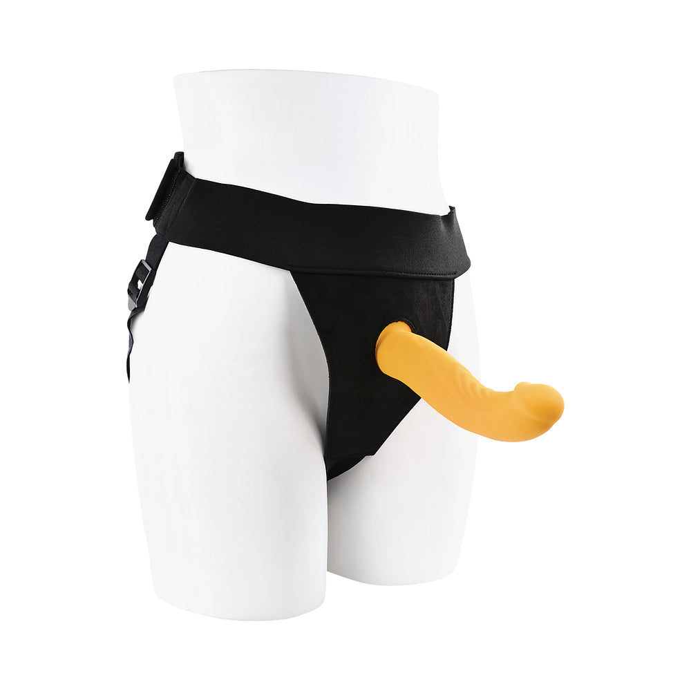 Gender X Sweet Embrace Vibrating 7 inches Dildo and Jock-Style Strap-On Harness Set Yellow/Black