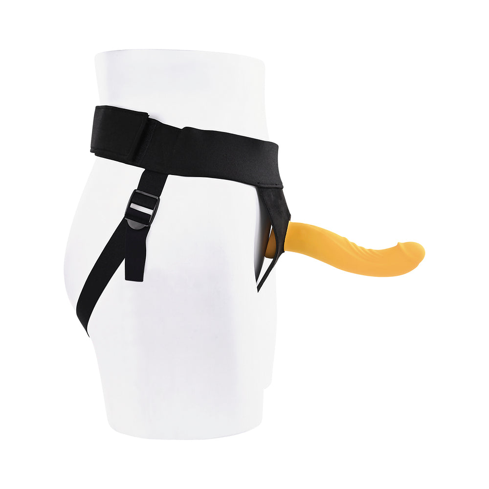 Gender X Sweet Embrace Vibrating 7 inches Dildo and Jock-Style Strap-On Harness Set Yellow/Black