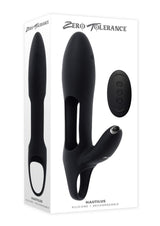 Zero Tolerance Nautilus Vibrating Penis Sleeve Black packaging with remote control for enhanced pleasure.