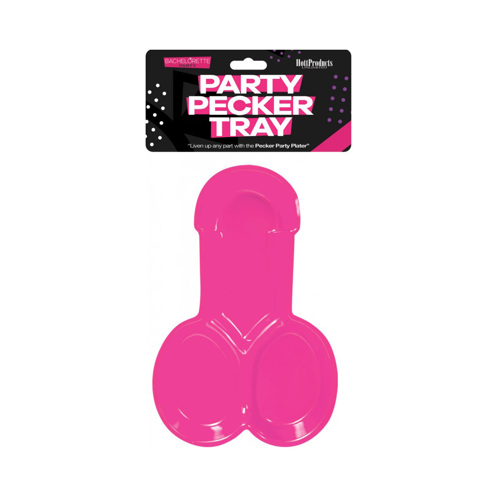 Party Pecker Platter Red Penis Shaped Serving Tray in bold pink color, perfect for bachelorette and adult parties.