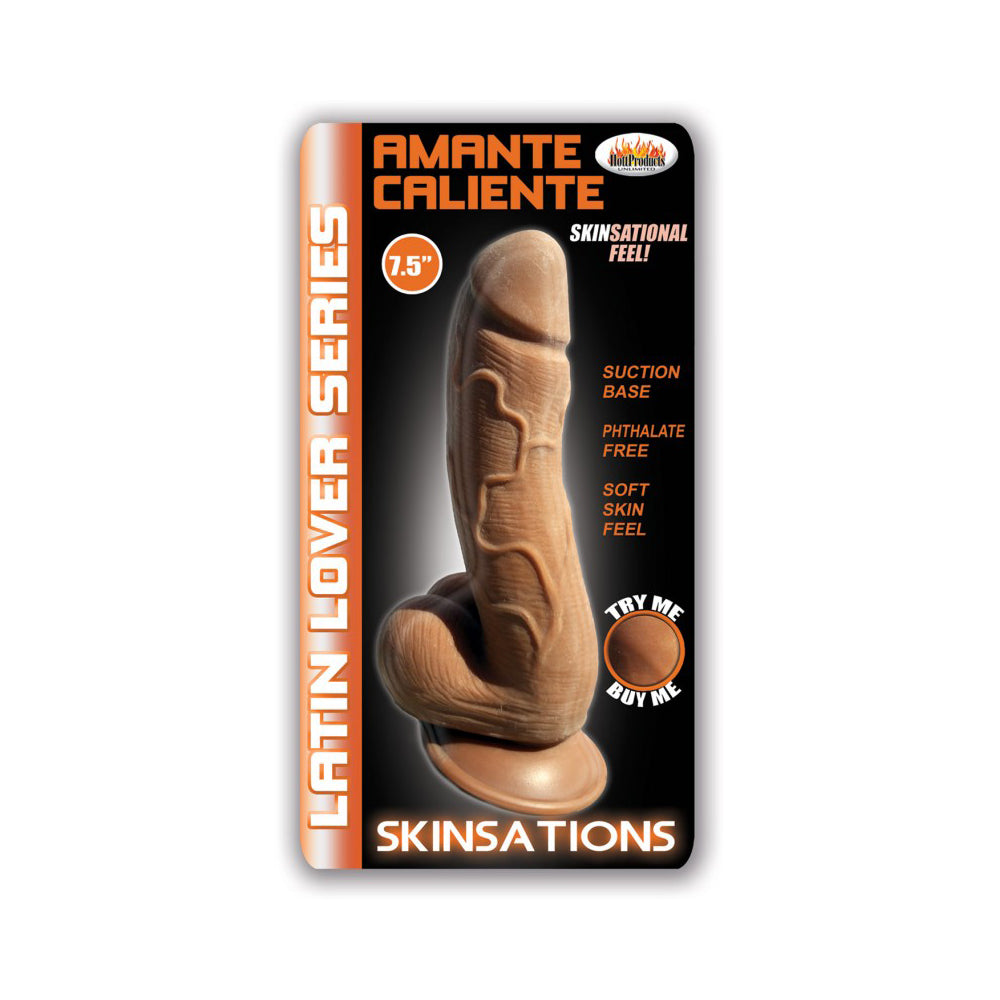Skinsations Latin Lover Amante Caliente 7.5 Inch Dildo with soft skin feel and suction base for enhanced pleasure.