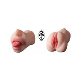 Skinsations Man Eater Pussy Mouth Masturbator Beige showing dual-entry design with lifelike mouth and vagina.