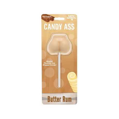 Candy Ass Booty Pops Butter Rum Flavored Lollipop in playful packaging with a cheeky design.