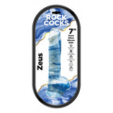 Rock Cocks Zeus Marble Silicone Dildo 7 Inch in blue marble design, showcasing body-safe silicone and textured shaft.
