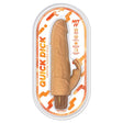 Quick Dick Hit It Vibrating Dildo packaged with realistic design and clitoral stimulator for customized pleasure.