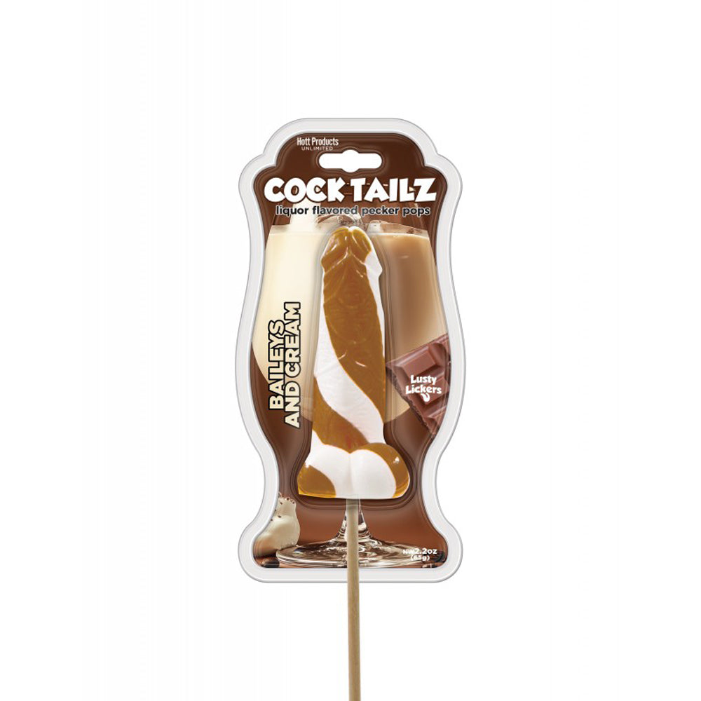 Cocktailz Liquor Flavored Pecker Pops Baileys & Cream packaging showing a playful pecker-shaped candy pop.