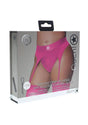 Ouch Vibrating Strap-On Thong Bullet XL 2XL Pink packaging showing adjustable garters for strap-on play.