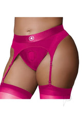 Ouch Vibrating Strap-On Thong Bullet XL 2XL Pink with O-Ring System for hands-free pleasure.