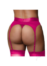 Ouch Vibrating Strap-On Thong Bullet XL 2XL Pink displayed on a model from the back, highlighting its sexy design.