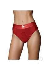 Ouch Vibrating Strap-On Thong with Bullet XS SM Red, elegant and simple thong design for strap-on play.