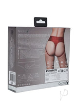 Ouch Vibrating Strap-On Thong with Bullet XS SM Red packaging showcasing design and features.