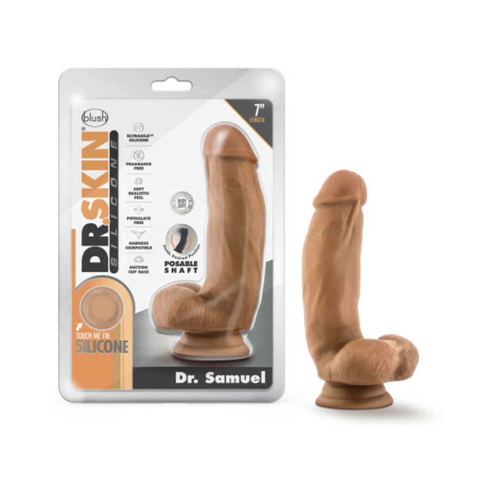 Blush Dr. Skin Silicone Dr. Samuel Realistic 7 inches Posable Dildo with Balls & Suction Cup Tan