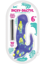 Playeontology Dickydactyl 6 Inch Vibrating Dildo Purple packaging with vibrant colors and dinosaur design.