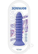 Wet Dreams Screwjob Silicone Screw Shape Vibrator Purple in sleek packaging with vibrant colors and unique design.