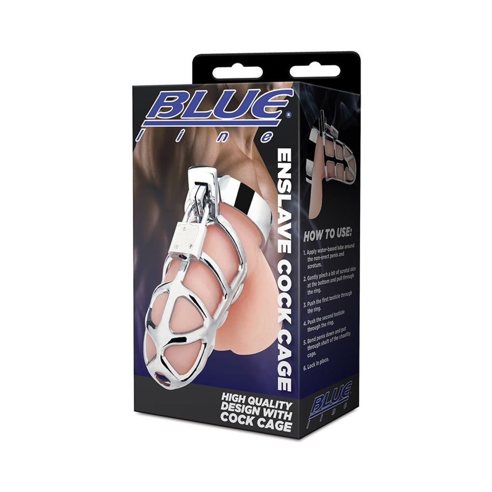 Blue Line Enslave Cock Chastity Cage