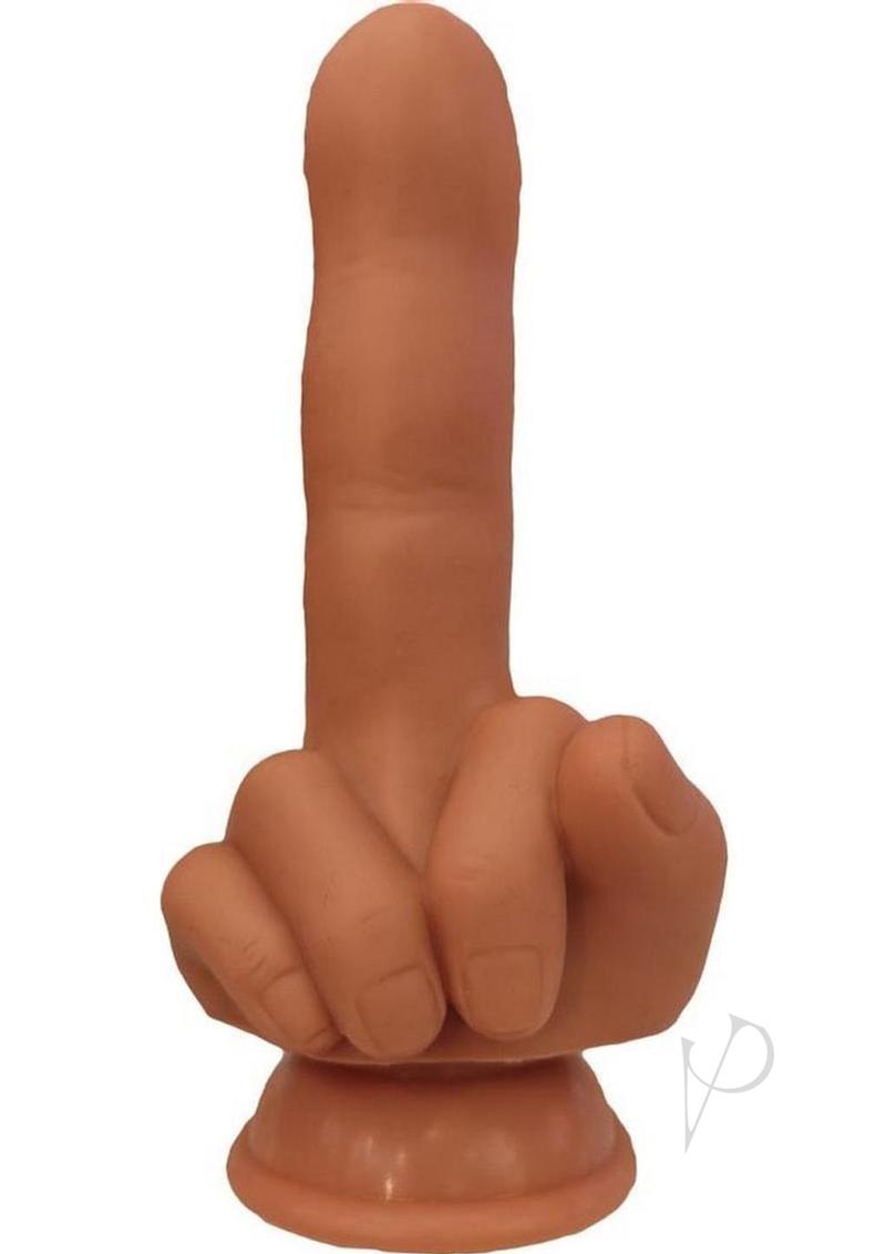Finger Fest Flip Off Silicone Dildo Caramel in playful finger-shaped design, crafted from body-safe silicone.
