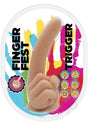 Finger Fest Trigger Silicone Dildo Vanilla in packaging showcasing its playful design and vibrant colors.