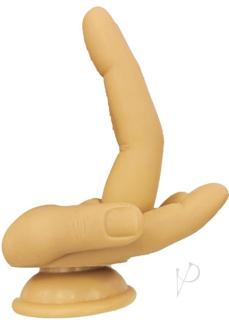 Finger Fest Double Up Silicone Dildo Caramel shaped like a playful hand gesture in smooth silicone.