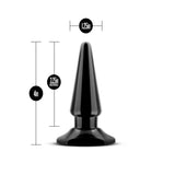 Anal Adventures Easy Butt Plug Black dimensions shown, 4in total height, 3.25in insertable length, 1.25in width.
