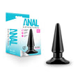 Anal Adventures Easy Butt Plug Black next to its packaging, designed for beginners exploring anal play.