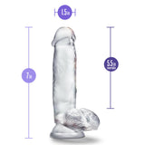 B Yours Diamond Gleam 7 Inch Suction Cup Dildo Clear with dimensions 7 inches tall, 1.5 inches wide, and 5.5 insertable.
