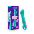Blush Aria Flirty AF G-Spot Vibrator Teal in packaging, featuring teal design and ergonomic shape for pleasure.