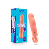 Aria Smokin' AF Silicone G-Spot Vibrator Coral with vibrant packaging, showcasing its ergonomic design and usability.