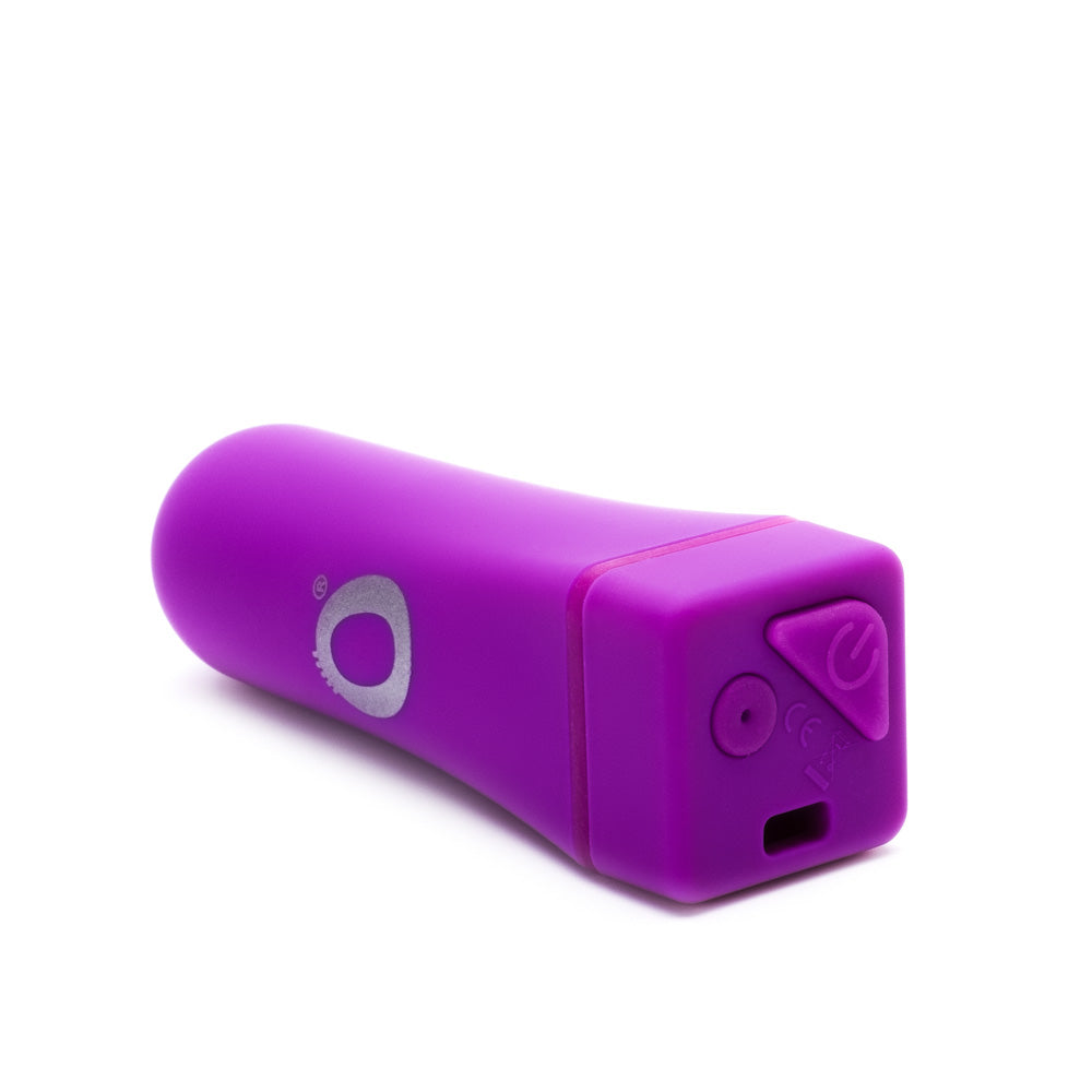 Screaming O Charged Bestie Bullet Purple Vibrator in a sleek design with control button and charging port.