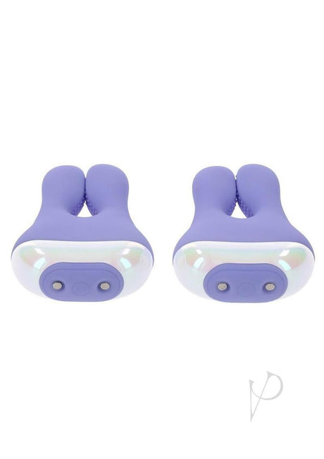 Playboy In A Pinch Nipple Clamps Purple, featuring bunny-shaped design and soft silicone for stimulation.