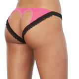 Dreamgirl Panty with Lace Ruffle Trim, Open-Back Heart Detail Hot Pink/Black L