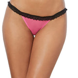 Dreamgirl Panty with Lace Ruffle Trim, Open-Back Heart Detail Hot Pink/Black L