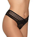Dreamgirl Mesh Thong with Shadow Stripe Elastic Front Detail Black XL